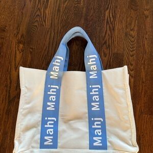 Oh My Mahjong White and Blue Canvas Tote Bag